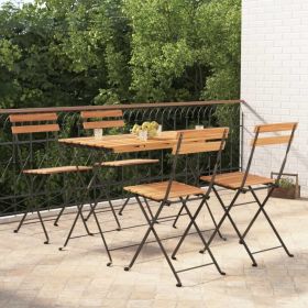 5 Piece Folding Bistro Set Solid Wood Acacia and Steel (color: Brown)