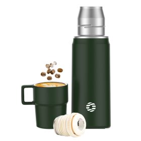 Healter 850ml Travel Vacuum Flask;  Water Thermos Bottle for Coffee;  Built-in Lid Cup;  Stainless Steel;  Thermal Tea Mug;  Sport Bottles (color: Green)