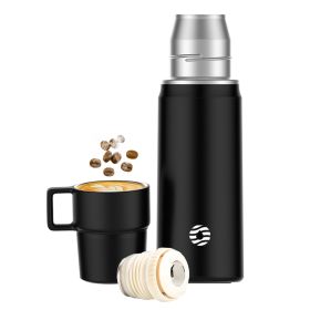 Healter 850ml Travel Vacuum Flask;  Water Thermos Bottle for Coffee;  Built-in Lid Cup;  Stainless Steel;  Thermal Tea Mug;  Sport Bottles (color: Black)