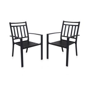 MEOOEM Stackable Patio Dining Chairs Set of 2 Outdoor Metal Patio Bistro Chairs with Armrest - Supports 300 LBS for Garden Poolside Backyard Classical (default: default)