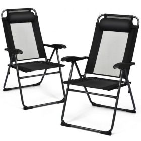 2 Pieces Patio Adjustable Folding Recliner Chairs with 7 Level Adjustable Backrest (color: Black)