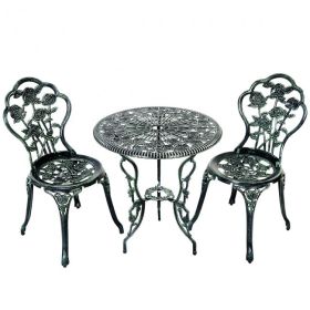 Patio Balcony Stylish Cast Aluminum Bistro Bar Table  Chair 3 Pcs Set (Size: 24 Inch, color: Green)