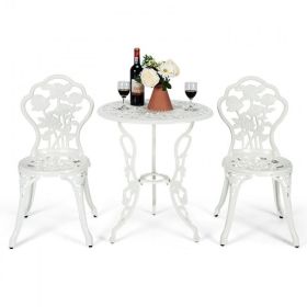 Patio Balcony Stylish Cast Aluminum Bistro Bar Table  Chair 3 Pcs Set (Size: 24 Inch, color: White)