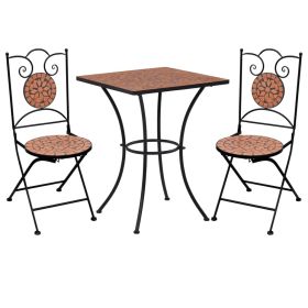 3 Piece Mosaic Bistro Set Ceramic Tile Terracotta (color: Brown)