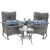 Patio Furniture Set 3 Pieces, Wicker Rocking Bistro Set with Thick Cushions, Outdoor Rocker Chairs and Coffee Table