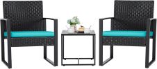 3 Pieces Patio Set Outdoor Wicker Furniture Sets Modern Rattan Chair Conversation Sets with Coffee Table for Yard and Bistro