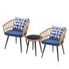 3 Piece Patio Bistro Set with Side Table, Outdoor PE Rattan Conversation Chair Set,Furniture of Coffee Table with Glass Top