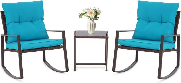 Outdoor Furniture - Three Pieces of Outdoor Swing Bistro Set Porch with Black Wicker Furniture - Living Room Chairs (color: Light Blue)