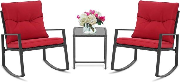 Outdoor Furniture - Three Pieces of Outdoor Swing Bistro Set Porch with Black Wicker Furniture - Living Room Chairs (color: Red)