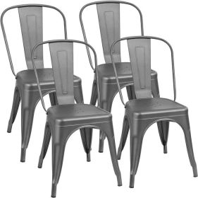 Metal Dining Chair Indoor Outdoor Use Stackable Classic Trattoria Chair Chic Dining Bistro Cafe Side Metal Chairs Set of 4 (Gun) (color: Grey)