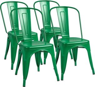 Metal Dining Chair Indoor Outdoor Use Stackable Classic Trattoria Chair Chic Dining Bistro Cafe Side Metal Chairs Set of 4 (Gun) (color: Green)