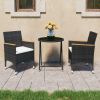 3 Piece Patio Bistro Set Poly Rattan and Tempered Glass Black