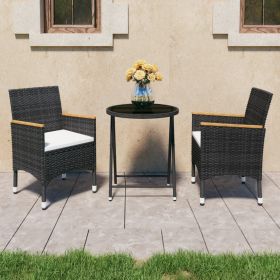 3 Piece Patio Bistro Set Poly Rattan and Tempered Glass Black (color: Black)