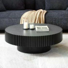 Round Coffee Table Wood End Tables for Living Room,Modern Circle Fluted Drum Side Tables, Easy Assembly,minimalist Coffee Table (color: Black)