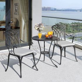 NUU GARDEN Patio Bistro Sets 3 Piece Cast Aluminum Bistro Table and Chairs Set with Umbrella Hole Bistro Set of 2 (color: 2 gray cushion)