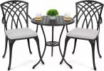 NUU GARDEN Patio Bistro Sets 3 Piece Cast Aluminum Bistro Table and Chairs Set with Umbrella Hole Bistro Set of 2