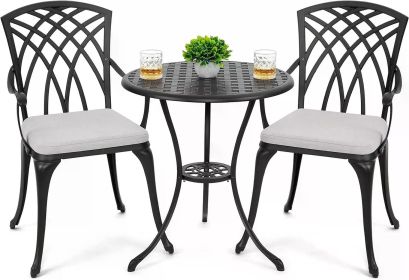 NUU GARDEN Patio Bistro Sets 3 Piece Cast Aluminum Bistro Table and Chairs Set with Umbrella Hole Bistro Set of 2 (color: 2 cushion)