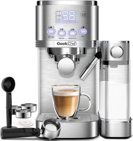 Geek Chef Espresso and Cappuccino Machine with Automatic Milk Frother,20Bar Espresso Maker for Home, for Cappuccino or Latte,with ESE POD filter (color: Stainless Steel)