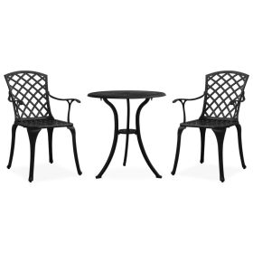 3 Piece Bistro Set Cast Aluminum Black (color: Black)