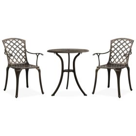 3 Piece Bistro Set Cast Aluminum Bronze (color: Brown)