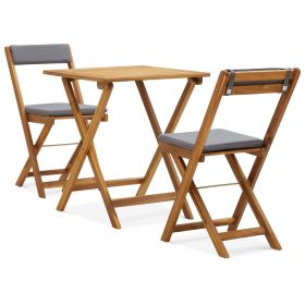 3 Piece Folding Bistro Set with Cushions Solid Acacia Wood (color: Brown)