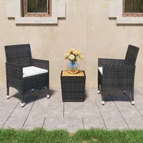 3 Piece Bistro Set Poly Rattan and Acacia Wood Black (color: Black)