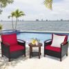 3 Pieces Patio Rattan Furniture Set with Washable Cushion and Acacia Wood Tabletop