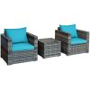 3 Pieces Patio Rattan Furniture Bistro Sofa Set with Cushioned