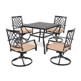 MEOOEM Patio Dining Set  Bistro Set Outdoor Furniture Square Bistro Metal Table Side Table and Swivel Dining Chairs with Cushion (Style: American)