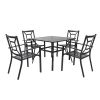 MEOOEM Patio Dining Set  Outdoor Furniture Square Bistro Metal Table Side Table and Metal Stackable Chairs, Black