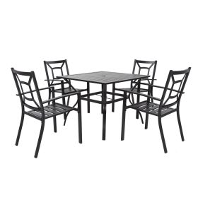 MEOOEM Patio Dining Set  Outdoor Furniture Square Bistro Metal Table Side Table and Metal Stackable Chairs, Black (Style: American)