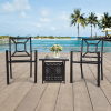 MEOOEM Patio Dining Set  Outdoor Furniture Square Bistro Metal Table Side Table and Metal Stackable Chairs, Black