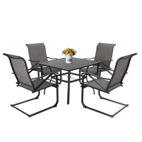 MEOOEM Patio  C Spring Textilene Dining Set  Bistro Set Outdoor Furniture Square Bistro Metal Table Side Table and Dining Chairs (Style: American)