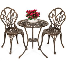 2024 New 3-Piece Outdoor Rust-Resistant Cast Aluminum Patio Bistro Set with Tulip Design, Antique Finish (color: COPPER)