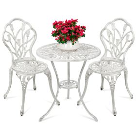 2024 New 3-Piece Outdoor Rust-Resistant Cast Aluminum Patio Bistro Set with Tulip Design, Antique Finish (color: White)