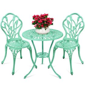 2024 New 3-Piece Outdoor Rust-Resistant Cast Aluminum Patio Bistro Set with Tulip Design, Antique Finish (color: Teal)