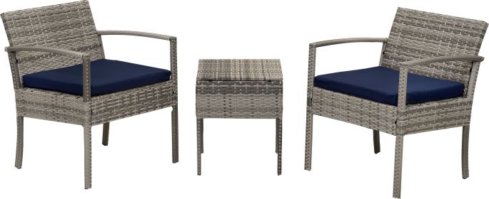 (Only for Pickup)3 Piece Rattan sofa set (color: Blue)