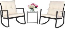 Outdoor Furniture - Three Pieces of Outdoor Swing Bistro Set Porch with Black Wicker Furniture - Living Room Chairs