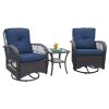 360-Degree Patio Wicker Swivel Rocker Chairs Set;  Outdoor Rattan Rocking Bistro Sets with Cushions and Table; Dark Brown