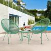 3 Piece Patio Bistro Conversation Set with Side Table, Acapulco All-Weather PE Rattan Chair Set,Flexible Rope Furniture Outdoor with Coffee Table