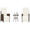 3 Piece Bistro Set with Cushions Brown Poly Rattan