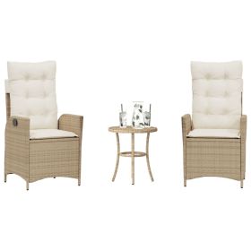 3 Piece Bistro Set with Cushions Beige Poly Rattan (color: Beige)