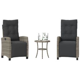 3 Piece Bistro Set with Cushions Gray Poly Rattan (color: Gray)