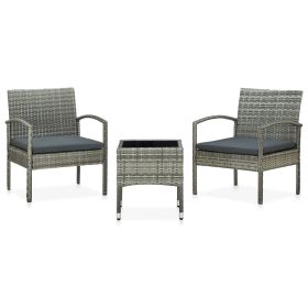 3 Piece Bistro Set with Cushions Poly Rattan Gray (color: Grey)