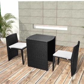 3 Piece Bistro Set with Cushions Poly Rattan Black (color: Black)