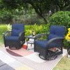 360-Degree Patio Wicker Swivel Rocker Chairs Set;  Outdoor Rattan Rocking Bistro Sets with Cushions and Table; Dark Brown