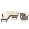 GO 9-Piece Patio Rattan Furniture Set, Outdoor Conversation Set With Acacia Wood Legs and Tabletop, PE Rattan Sectional Sofa Set with Coffee Table