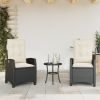 3 Piece Bistro Set with Cushions Black Poly Rattan