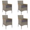 5 Piece Patio Bistro Set with Cushions Gray Poly Rattan