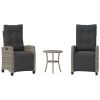 3 Piece Bistro Set with Cushions Gray Poly Rattan